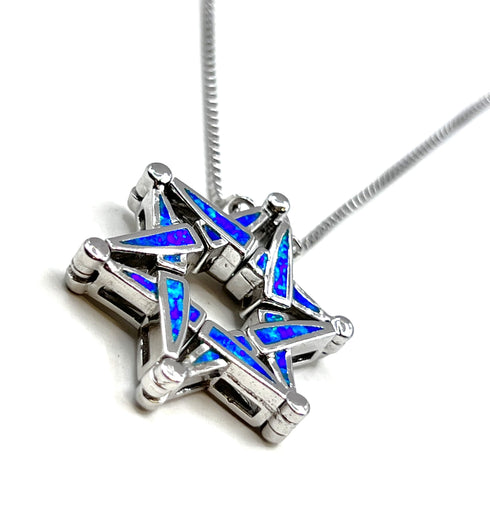 Sterling with Opal Star Of David Opening Magnetic Necklace